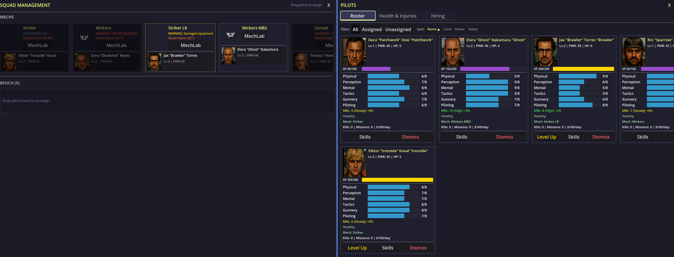 Squad Management & Pilots