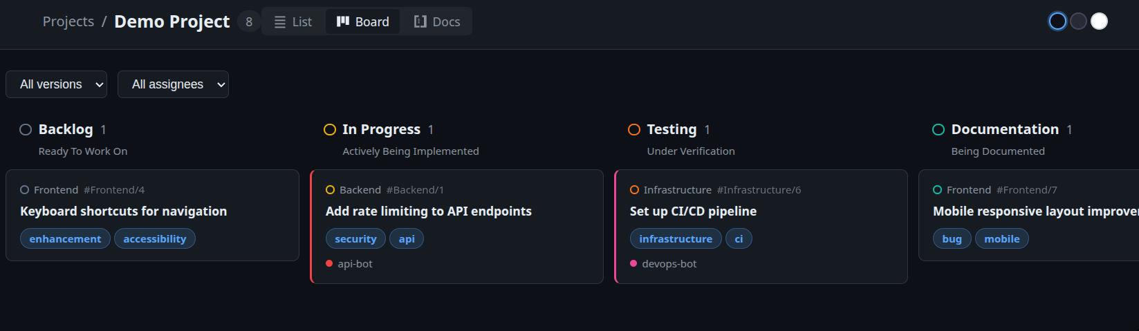 Kanban board view